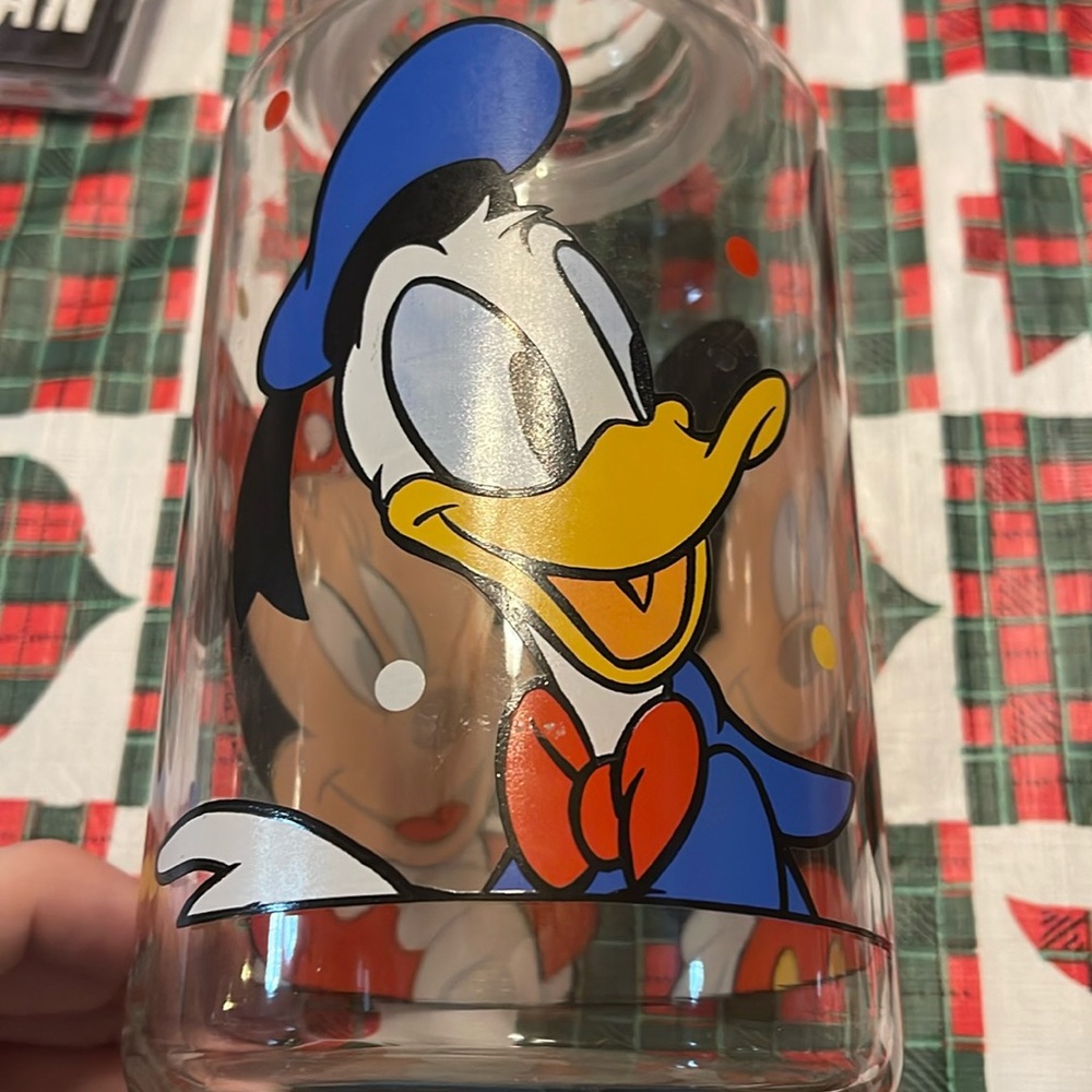 Disney Glass Cookie Jar: Mickey + Minnie Mouse + Donald Duck